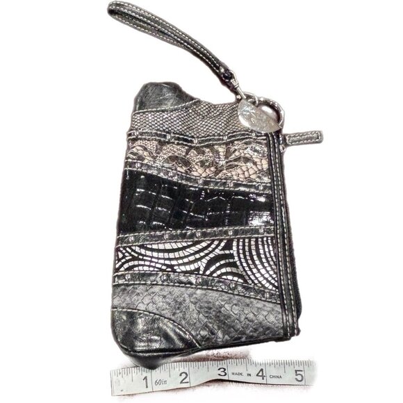 Chateau Black & Silver Wristlet Coin Purse Patchwork Design - Picture 6 of 6